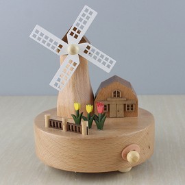 Wooden Music Box Rural Windmill Style Musical Box Desktop Ornament for Home Bedroom Office Desk