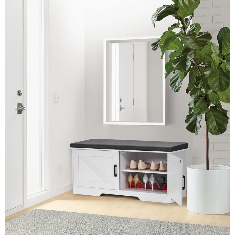 HOMSHO 2-Tier Storage Bench, 39.4" Wide Shoe Bench with Padded