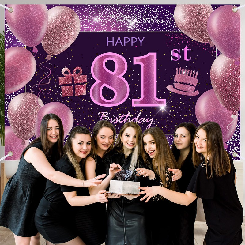81st Birthday Decorations IMISI Happy Birthday Banner Pink Birthday Backdrop