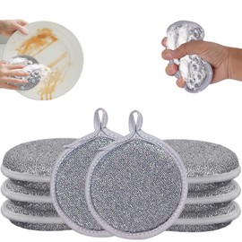 Cleaning Cloths, Dish Cloths, Pack of 8 Double-Sided Sponge and Wire Cleaning Cloths, Multipurpose Wire Dishwashing Rags, Multi-Purpose Wire Dish Cloths for Wet and Dry, Cleaning Cloths for Kitchen