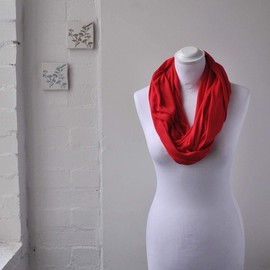 Plain 50% Cotton Blend Jersey Snood Scarf, Red