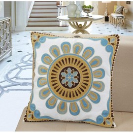 ZUODU Blue Cotton Cushion Cover Hand Made National Embroidery Bohemian Housewarming Car Home Decoration Cushion Cover/Throw Pillow Cover (Pattern-4)
