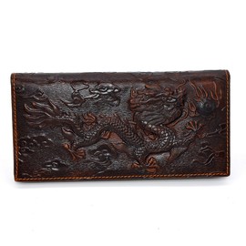 Mens Brown Wallet with Credit Card Holder Dragon Pattern Long Style