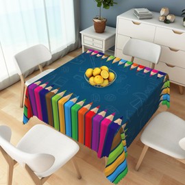 DORCEV Welcome Back to School Rectangle Tablecloth Colorful Pencil Blackboard Science Class School Table Cloth Cover Kindergarten Dining Table First Day of School Welcome Party Table Decor,60x84 Inch
