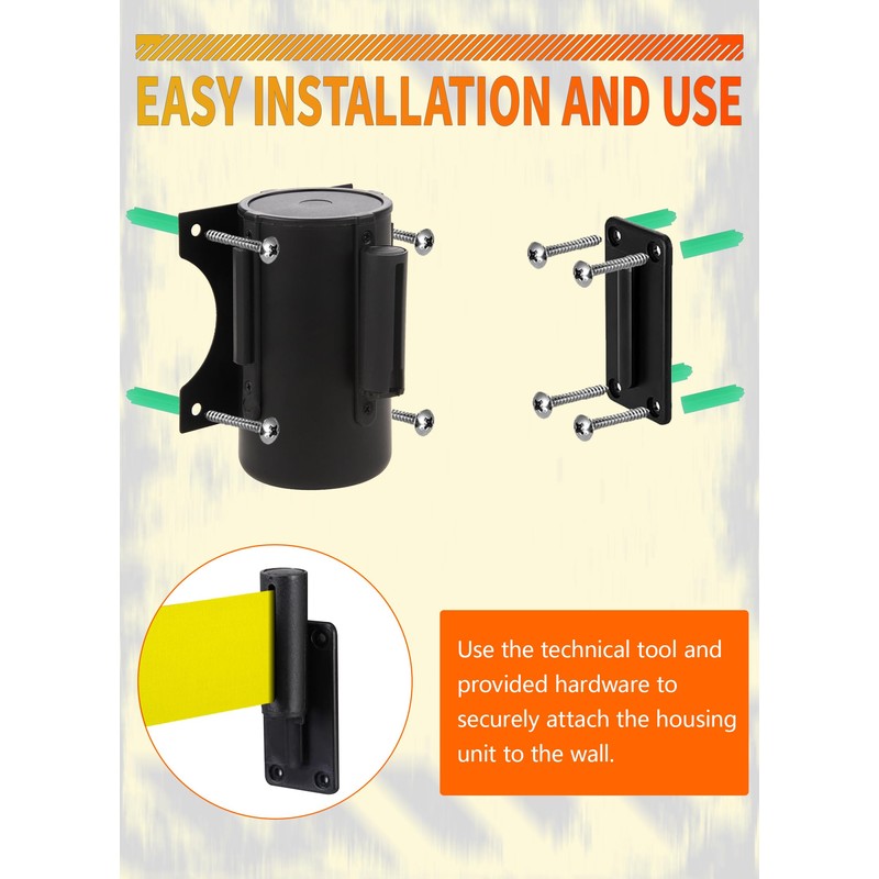 Wall Mount Retractable Barrier Belt, 16 Ft Crowd Control Retractable