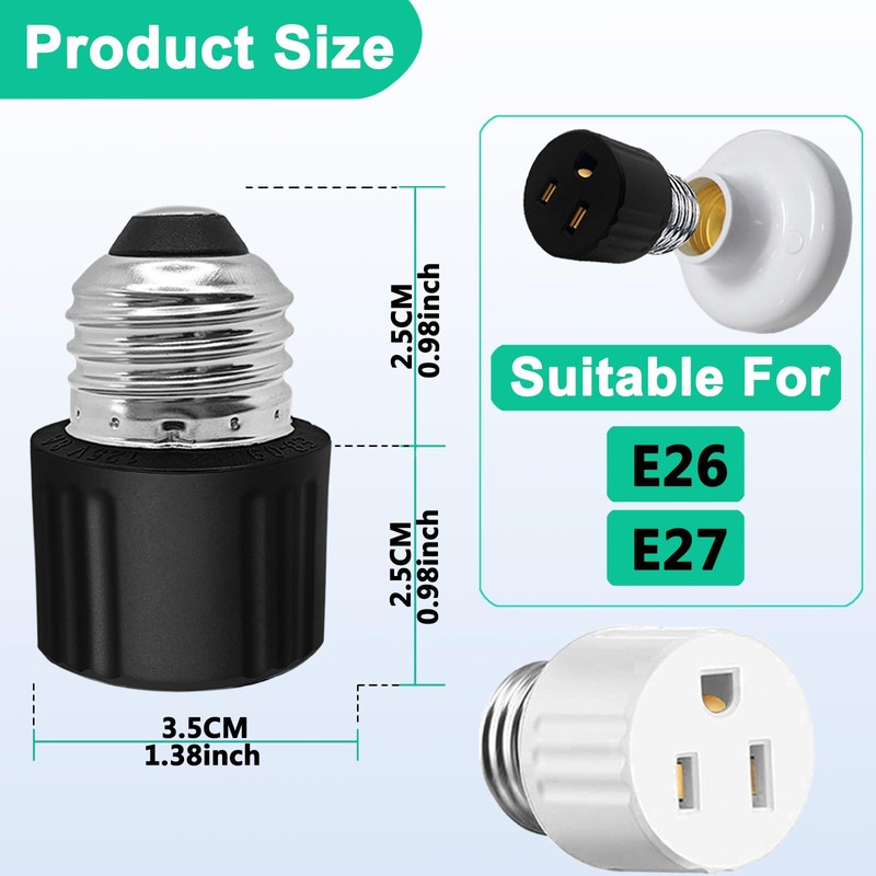 Light Socket to Plug Adapter, Convert Light Bulb Socket to
