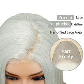 SISICLOUD Grey Lace Front Wig for Women Long Straight Layered Synthetic Siver Gray Wig 4x6 HD Lace Wear and Go Glueless Wigs for Girls Party Cosplay and Daily Use 26 Inch
