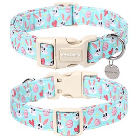 DOGWONG Easter Dog Collar, Blue Bunny Egg Dog Collar Soft Durable Adjustable Costume Cute Rabbit Easter Puppy Collar for Small Medium Large Dog