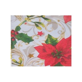 Generic Peva Vinyl Flannel Back Tablecloth 60"" Round Christmas Poinsettia and Stars Broder Holiday Vintage Elegant Fabric Decor Kitchen Tablecloths Cover Topper