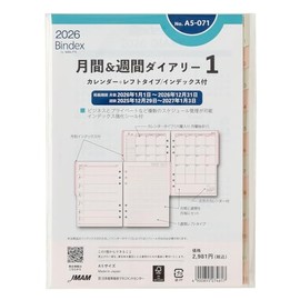 Efficiency Bindex System Notebook Refill 6-Hole 2026 A5 Weekly Left Type With Index A5-071 (Starting January 2026)