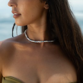 Made by Nami Pearl Choker Necklace • Pearl Necklace Women & Girls • Shell Pearl Necklace • Filigree Pearl Collar • Waterproof • Handmade Beach & Surfer Jewellery, Stainless Steel, Pearl