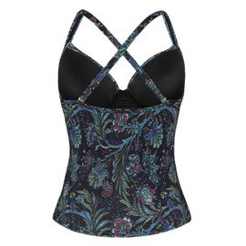 Hilor Women's Underwire Tankini Top Swimwear Twist V Neck Swimsuits for Big Busted Tummy Control Bathing Suits Top Only, Black&green Floral, 14