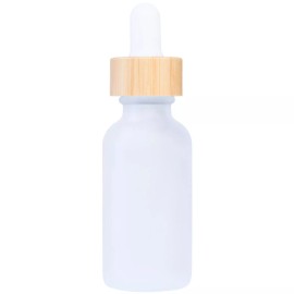 Focus Nutrition Clear Frosted Boston Round Glass bottles Black & White Bamboo Cap 30ml 24 Pack