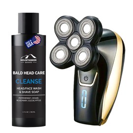Mountaineer Brand Bald Head Shaver for Men | Bald Head Care | Electric Razor | Cordless Rechargeable Waterproof | Wet and Dry Razor (Bald Head Shaver + Shave Soap)