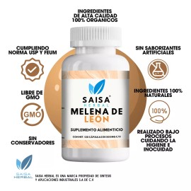 Saisa Herbal Melena De León 100% Pura Premium 120 Cápsulas De 500 Mg. Sabor Sin sabor