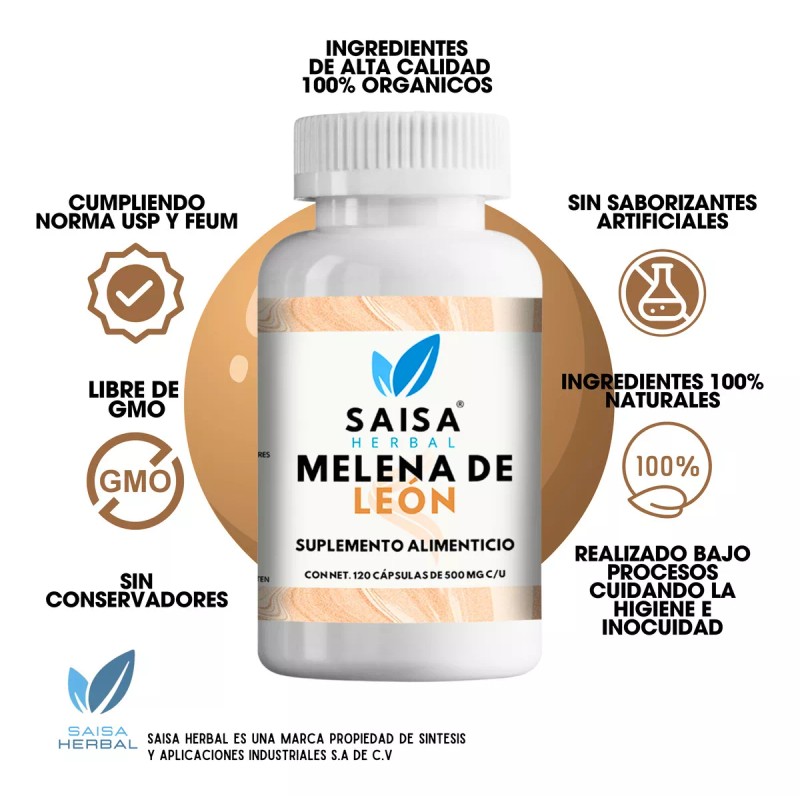 Saisa Herbal Melena De León 100% Pura Premium 120 Cápsulas