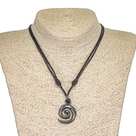 Koru Spiral Wave Pendant on Adjustable Black Rope Cord Necklace