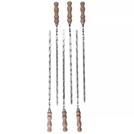 STAMESKY 6 Stainless Steel Skewers 29" Shashlyk Mangal Sturdy Shampur Skewers leathercase