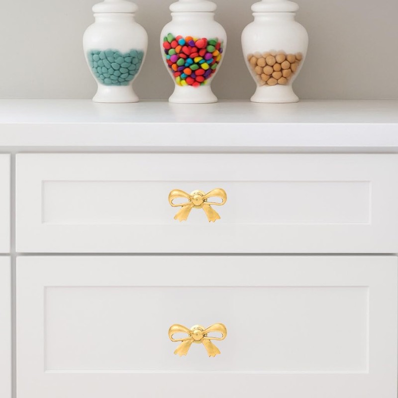 Indian Shelf Solid Brass Gold Bow Drawer Knobs (6 Pack)