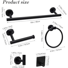 Besy Matte Black 14 PCS Bathroom Hardware Accessories Set Wall Mounted Tower Bar Set