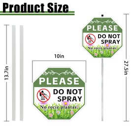 2 Pack 10" x 28" Do Not Spray Signs with Stake, Aluminum Garden Metal Signs for Outdoor Lawn, Bilingual Plant Sign in English and Spanish