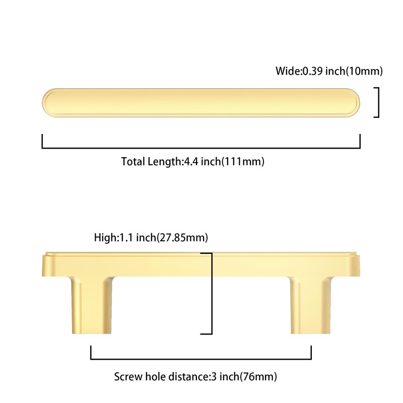 Asidrama 10 Pack 3 Inch(76mm) Brushed Gold Kitchen Cabinet Handles,
