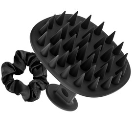 Azosowo Scalp Massager Shampoo Brush for Hair Growth & Dandruff Removal - Scalp Scrubber with Ultra-Soft Bristles, Wet/Dry Exfoliator Brush for All Hair Types - Black (Including Satin Headband)