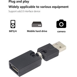 GELRHONR Swivel USB Adapter, Rotatable USB 2.0 Type A Male to Type A Female Extension Connector 360 Degree Rotation Adjustable Right Angle Extension Adapter Converter(Black- 2 Pack)