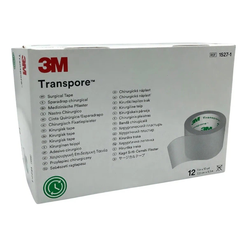 Cinta Transpore 3m 2.5 Cm 1 Pulgada Caja C/12 Rollos