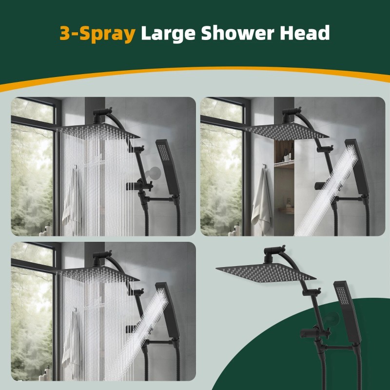 Hibbent All Metal 10'' Rainfall Shower Head Combo,High Pressure Handheld