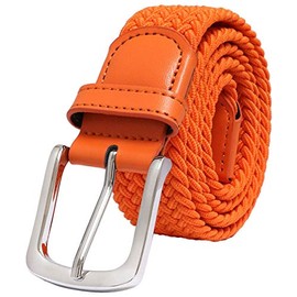 Falari Men Women Multicolored Elastic Stretch Braided Belt Canvas Fabric Woven No Holes Belt (1005 - Orange, Large)