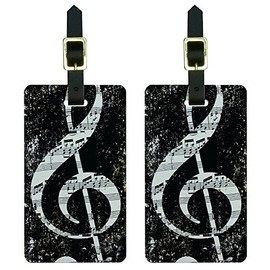 Graphics & More Vintage Treble Clef Music Black Luggage Tags Suitcase Carry-on Id, White