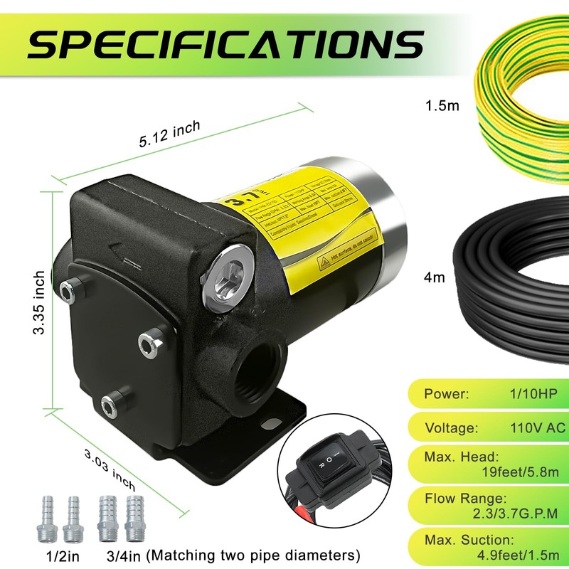 110V Automatic Gasoline Fuel Transfer Pump with Forward and Reverse