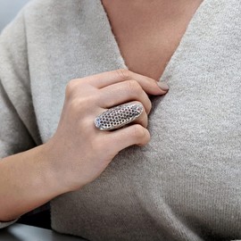 Silverly Frauen .925 Sterling Silber Offene Filigree Bienenwaben Muster lange Kurved 42 mm Ring