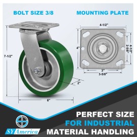 Syrantion 6 Inch Aluminum Core Polyurethane Heavy Duty Casters ,Capacity1300- - 4 Pack Swivel
