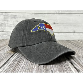 Shenbors Embroidered Baseball Hats, North Carolina Flag (Washed Black), One Size