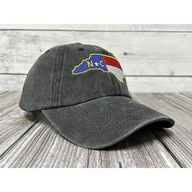 Shenbors Embroidered Baseball Hats, North Carolina Flag (Washed Black), One