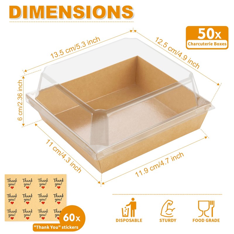 Vorfre Small Charcuterie Boxes with Clear Lids, To Go Paper