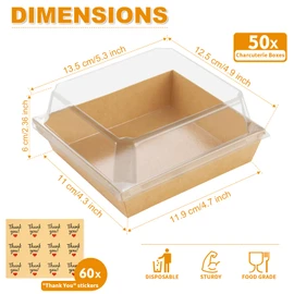 Vorfre Small Charcuterie Boxes with Clear Lids, To Go Paper Food Containers
