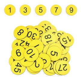 SIYINGSAERY 50 PCS Plastic Number Tags Engraved Numbered Tags Dia 30mm Numbered Discs Round Key Tags ID Tags Lables Table ID Number Tags Without Hole for Organizing and Sorting (1-50, Yellow)