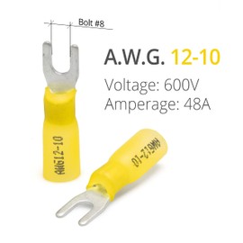 Wirefy Heat Shrink Fork Connectors #8 - Marine Grade Fork Terminals - Spade Fork Wire Connectors - Yellow 12-10 Gauge 90 PCS