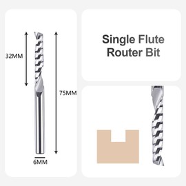 SpeTool 6mm Shank Single Flute Aluminium Router Bits, Solid Carbide O Flute End Mill, 32mm Cutting Length, CNC Router Cutters for Wood, Aluminum, Acrylic, PVC, MDF
