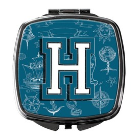 Caroline's Treasures CJ2014-HSCM Letter H Sea Doodles Initial Alphabet Compact Mirror Decorative Travel Makeup Mirror for Women Girls Gifts Pocket Makeup Mirror Folding Handheld