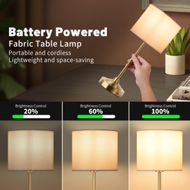 MKIIACH Rechargeable Cordless LED Table Lamp Fabric Shade Desk Lamp, 3-Level Dimmable Touch Control, 5200mAh, Patio Table Lamp, Bedside Night Lamp, Ambient Light for Restaurant.(Gold)