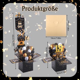 WINKIO 18th Birthday Card Pop Up, Pull Out 3D Birthday Card with Envelope, Happy Birthday Card Gifts for Boy Girl Romance Vintage 18th Birthday for Party Anniversary