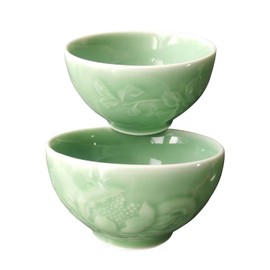 Twokiln Longquan celadon 4.5 inch 10 Oz rice bowl,Celadon glazed rice bowl,Sushi dipping sauce bowl,High temperature twice firing,Natural mineral glaze lead-free,2 pcs.(Pomegranate green)