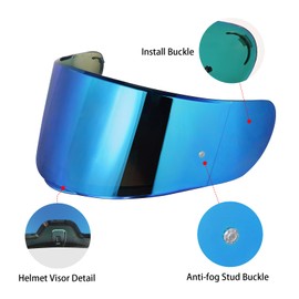 MXJ Gear Strada 2 Visor for Sedici Strada 2 and for Strada 3 Face Shield Helmet Visor Accessories for FT2 VECTOR FF801 FF397 (Chrome Blue)