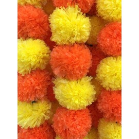 Wholesale 4-5 feet Flower Marigold Garland Indian/American Wedding Party Mantle Decoration, Faux Garlands Wedding Garland, Diwali Decoration, Spring Bush Floral (Yellow & Orange)
