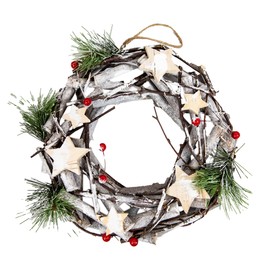 YCHTEWY-10 inch Flower Wreath - Christmas Atmosphere Decoration for Front Doors, Walls, and Windows - Exquisite Design with Pine Towers, Dry Branches, Artificial Pine Cones, and Green Leaves (A)