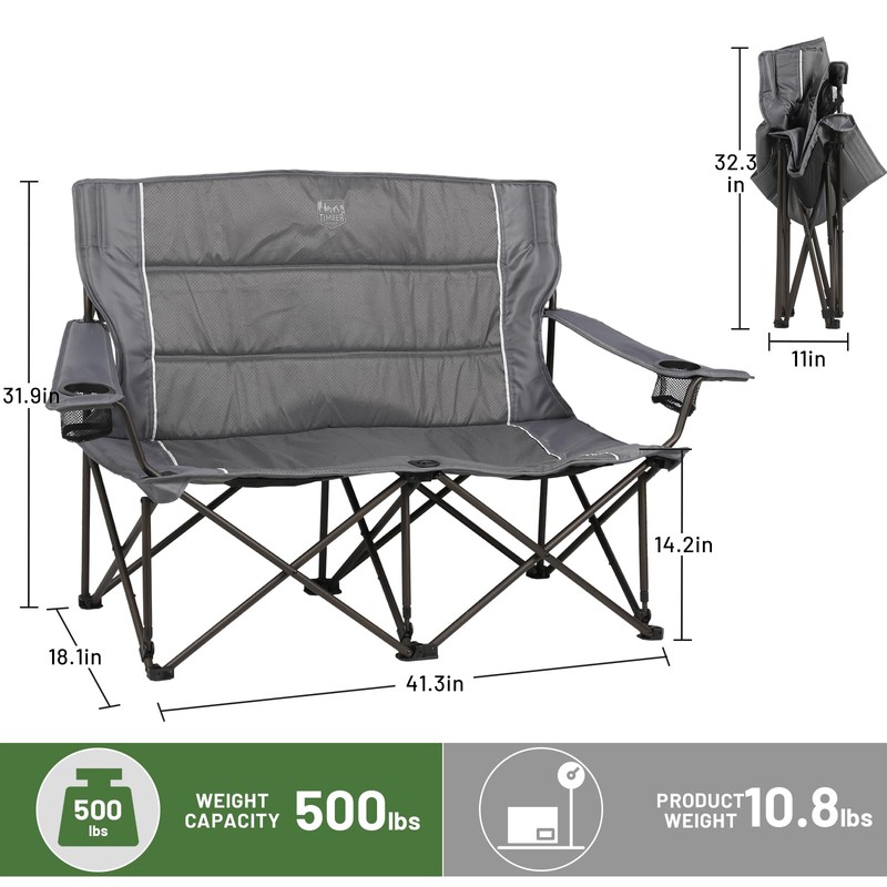TIMBER RIDGE 2 Person Folding Loveseat Comfortable Double Foldable Camping